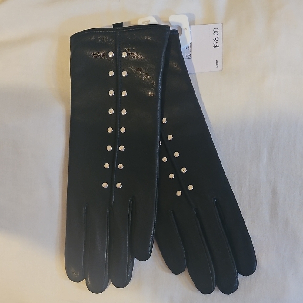 Elegant Black Leather Gloves with Studs